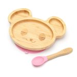Bambusz Egeres tányér tapadókoronggal és kanállal, 18x17cm, rózsaszín