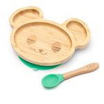 Bambusz Egeres tányér tapadókoronggal és kanállal, 18x17cm, zöld