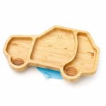 Dodoli Bambusz Autós tányér tapadókoronggal gyerekeknek – 3 rekesz, 26 x 16 cm, kék