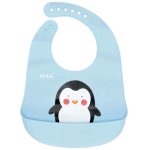 Puha szilikon baba előke zsebbel az ételmaradékok begyűjtésére, Pingvin, kék