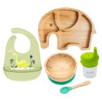 Komplett baba etető készlet, Elefánt & Dinó, zöld