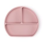 Csúszásmentes szilikon baba tányér tapadókoronggal és kanállal – babáknak és gyerekeknek – öntapadós, pasztell rózsaszín, 21cm – Dodoli – 1