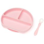Csúszásmentes szilikon tányér baba etetőkanállal, rózsaszín, 21×19 cm