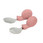 Gyakorló evőeszköz készlet kisgyermekeknek – Csiga, rózsaszín, 10cm