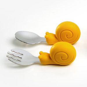 Gyakorló evőeszköz készlet kisgyermekeknek - Csiga, sárga, 10 cm - 1