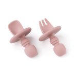 Gyakorló evőeszközkészlet babáknak – pasztell rózsaszín, 10cm
