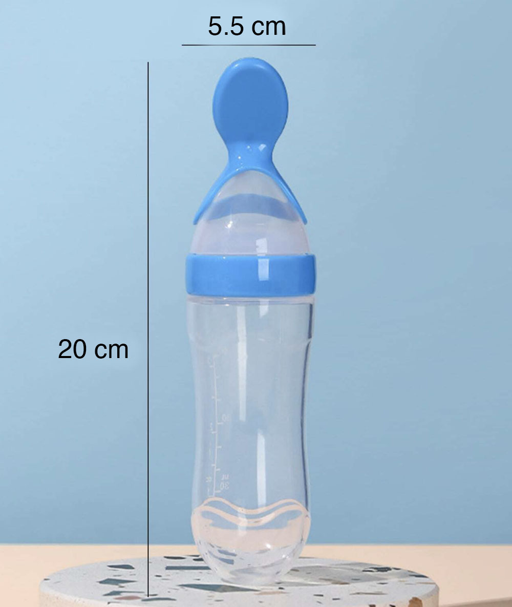 Adagolós szilikon etetőkanál babák hozzátáplálásához, védőfedéllel, 4+ hónap, 100 ml – kék 2