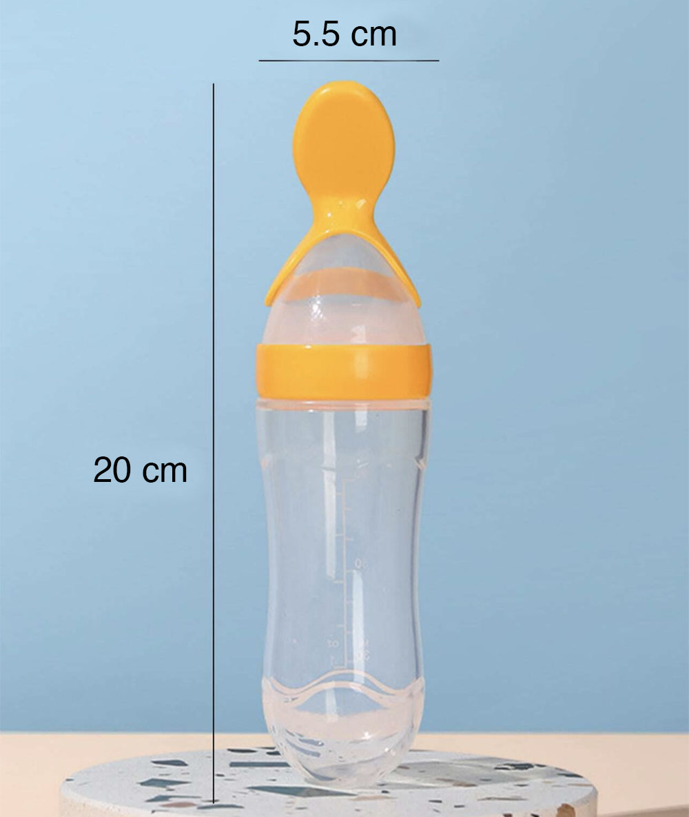 Adagolós szilikon etetőkanál babák hozzátáplálásához, védőfedéllel, 4+ hónap, 100 ml – sárga 1