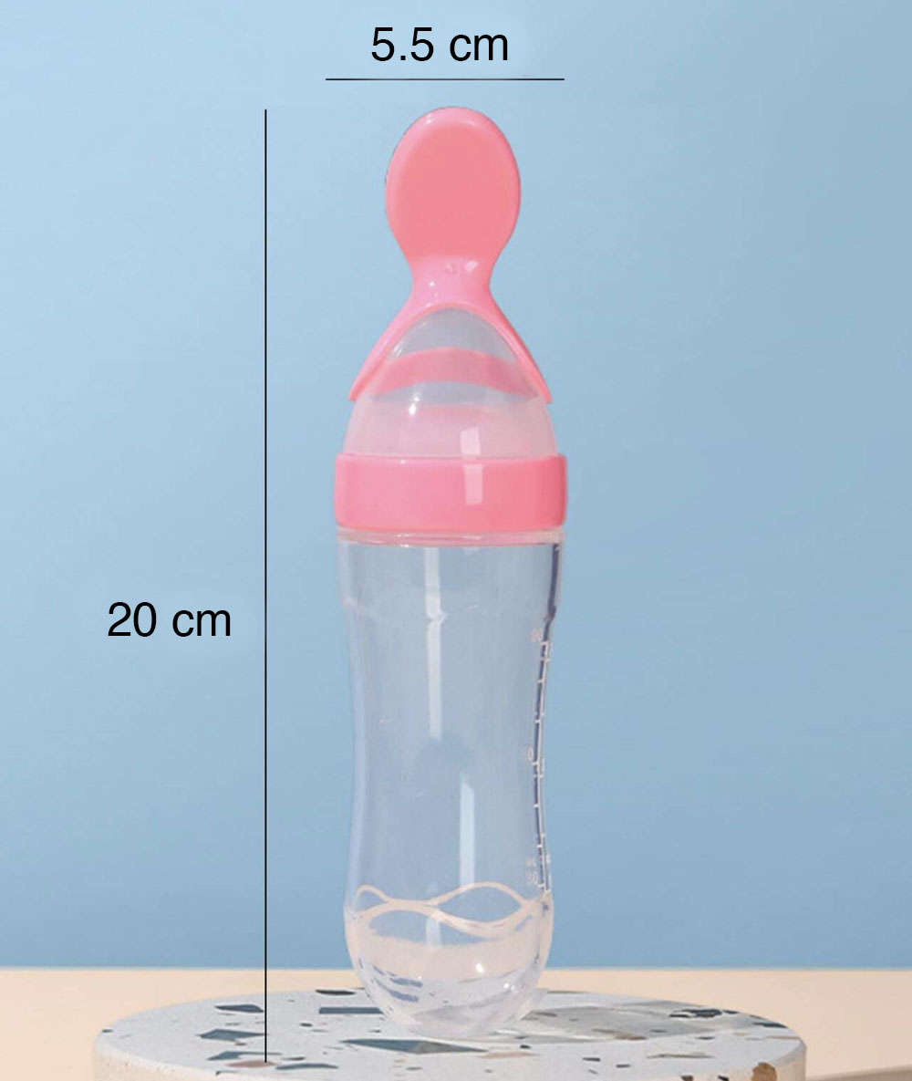 Adagolós szilikon etetőkanál babák hozzátáplálásához, védőfedéllel, 100 ml – rózsaszín 2