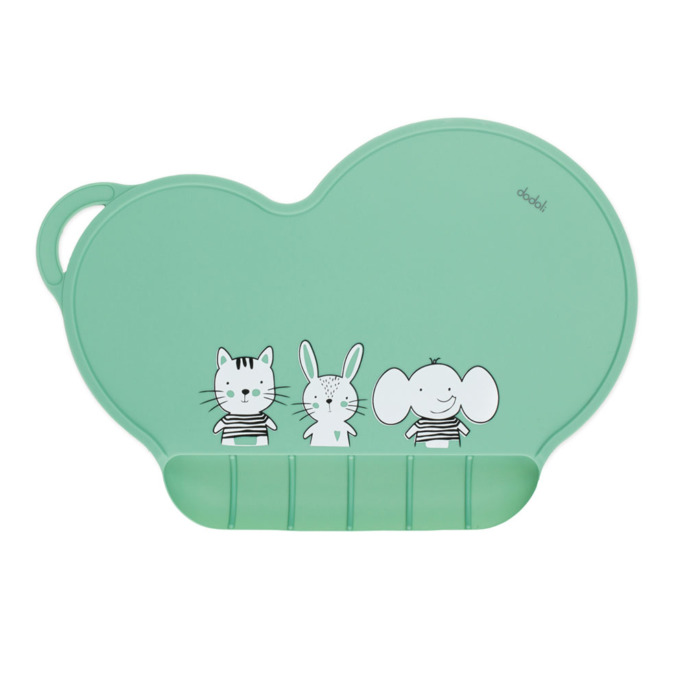 Dodoli Szilikon tányéralátét zsebbel gyermekeknek és babáknak, 39 x 27 cm – Felhő Pasztell Zöld 1