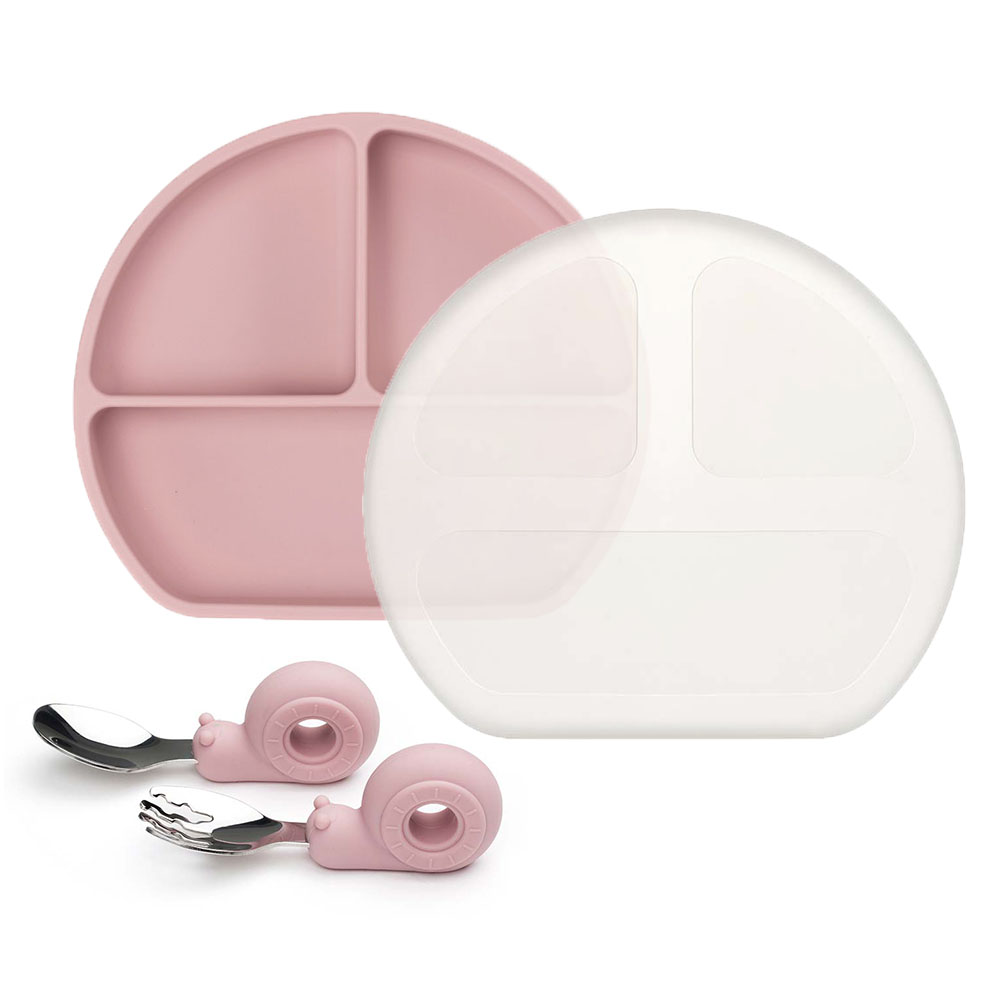 Dodoli baba étkészlet 4 részes – tányér, fedél, evőeszközkészlet – pasztell rózsaszín