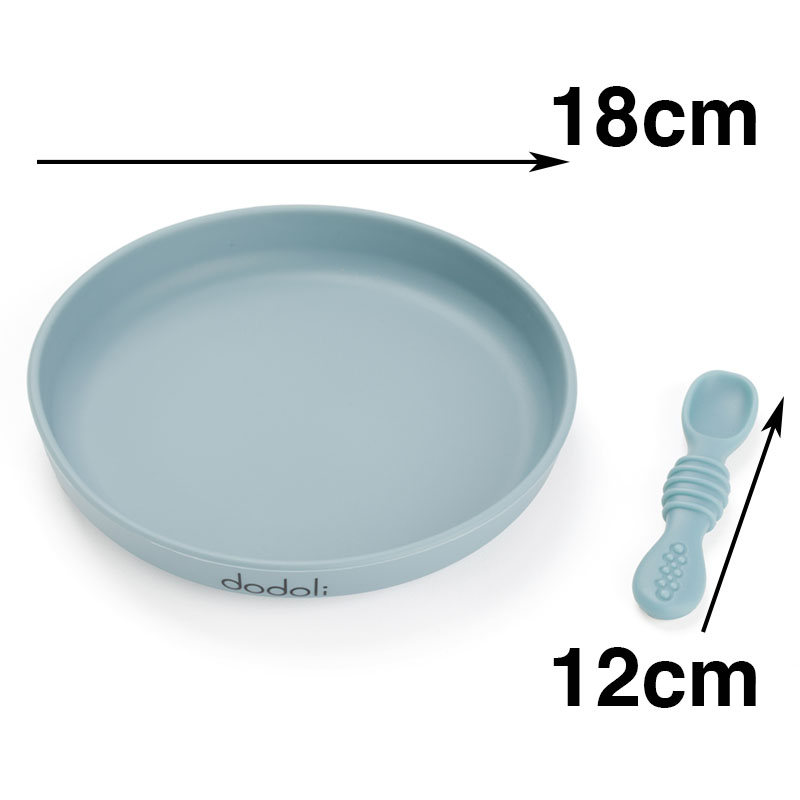 Csúszásmentes prémium szilikon baba tányér tapadókoronggal és kanállal – babáknak és gyerekeknek – bpa mentes, 18 cm – Pasztell Kék by Dodoli 1