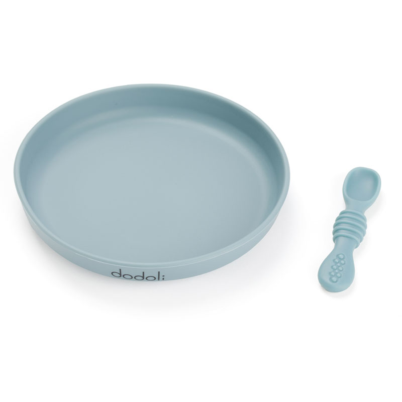 Csúszásmentes prémium szilikon baba tányér tapadókoronggal és kanállal – babáknak és gyerekeknek – bpa mentes, 18 cm – Pasztell Kék