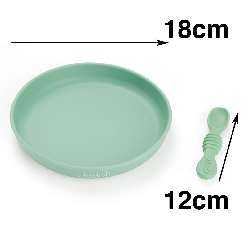 Csúszásmentes prémium szilikon baba tányér tapadókoronggal és kanállal – babáknak és gyerekeknek – bpa mentes, 18 cm – Ciánzöld 1
