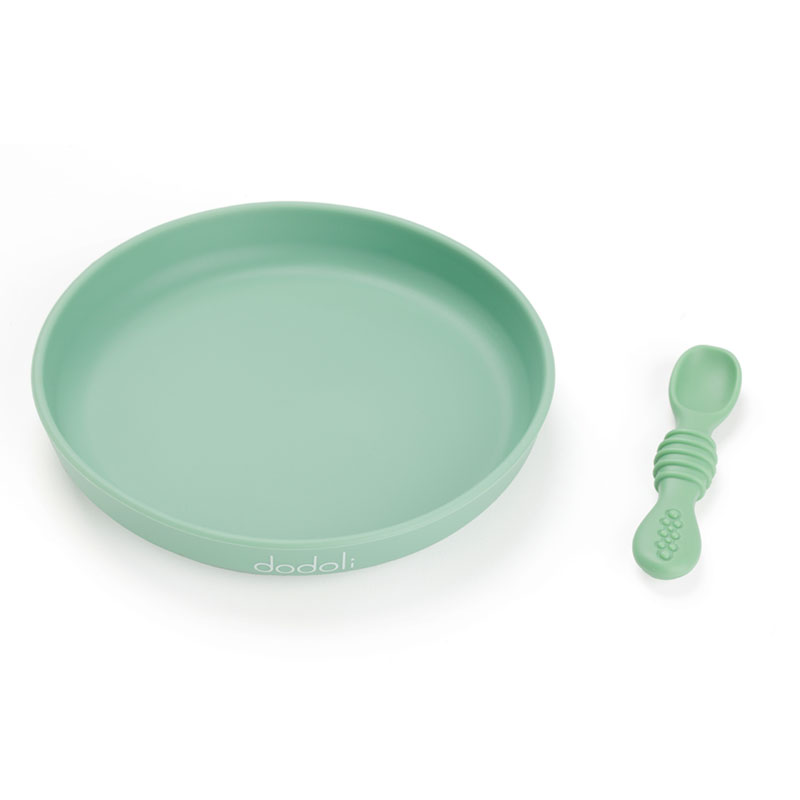 Csúszásmentes prémium szilikon baba tányér tapadókoronggal és kanállal – babáknak és gyerekeknek – bpa mentes, 18 cm – Ciánzöld
