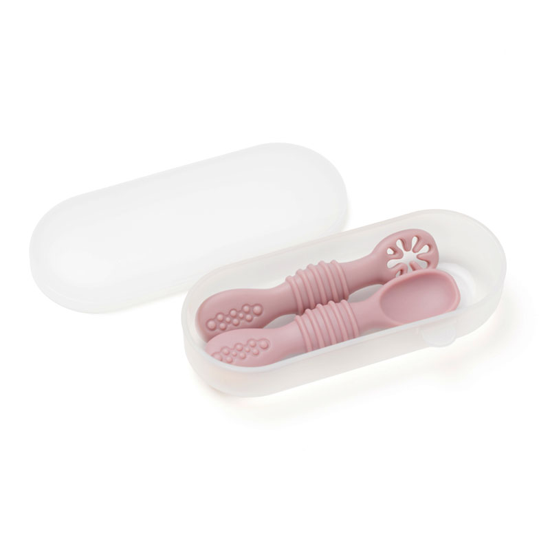 2 db-os szilikon kanálkészlet babáknak 4+ hónap, BPA mentes, 12 cm – pasztell rózsaszín 1