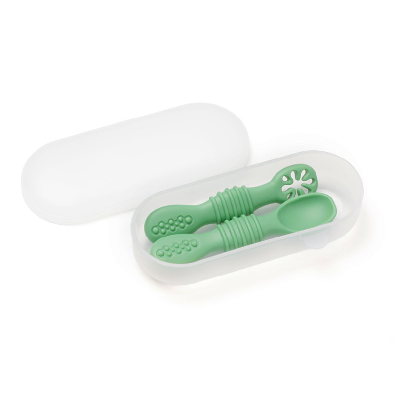 2 db-os szilikon kanálkészlet babáknak 4+ hónap, BPA mentes, 12 cm – pasztell zöld 1